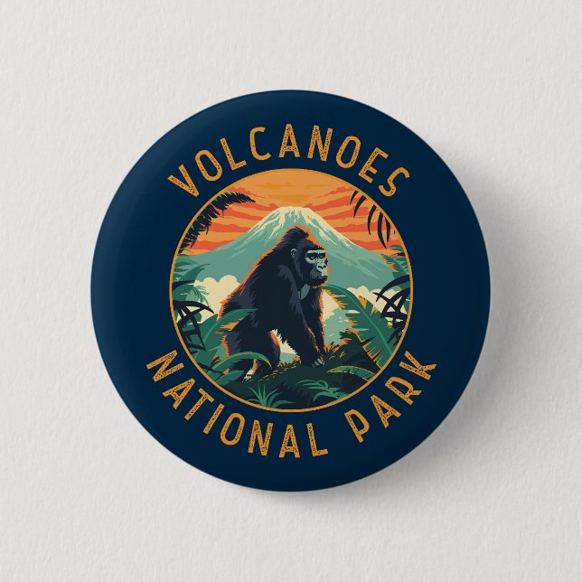 Volcanoes National Park Rwanda Retro Distressed 2 Inch Round Button (Front)