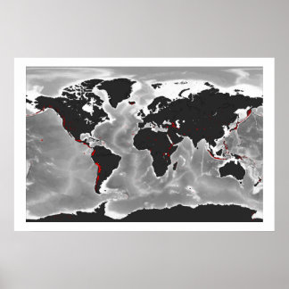Volcanoes of the World - Miller Projection Poster