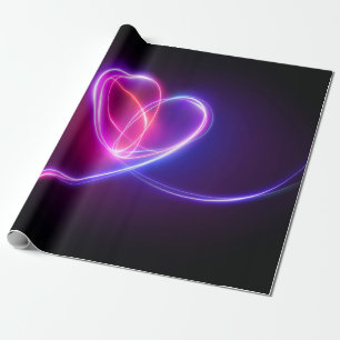 Volet pink neon light drawing. Abstract heart dood Wrapping Paper