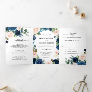 Volets Faire-part de mariage pliable en trois Navy Blue B