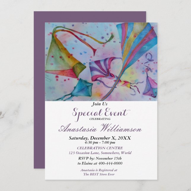 VOLEZ VOTRE INVITATION D'ÉVÉNEMENT KITE PARTY (Devant / Derrière)