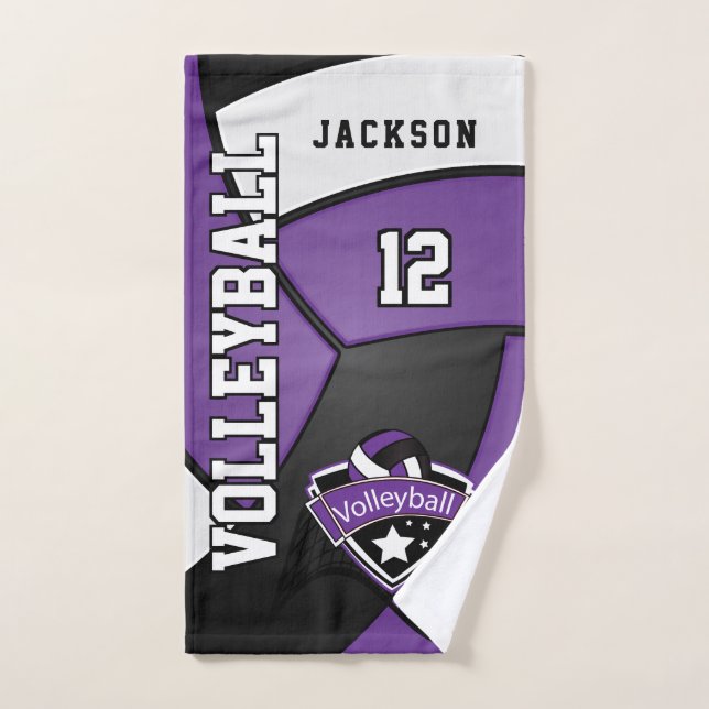 Volley-ball en violet, noir et blanc (Serviette à main)