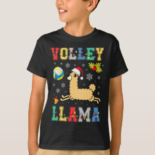 Volley Llama Lover Volleyball Lover Santa Hat Xmas T-Shirt