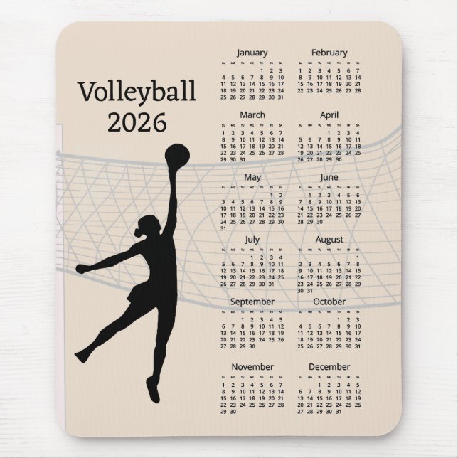 Volleyball 2026 Calendar Mouse Pad (Front)