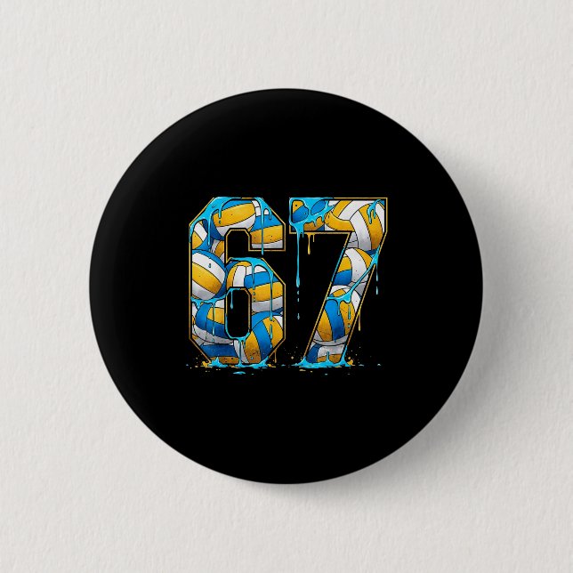 Volleyball 67 Six Seven Srt Funny Gen Alpha Z Meme 2 Inch Round Button (Front)