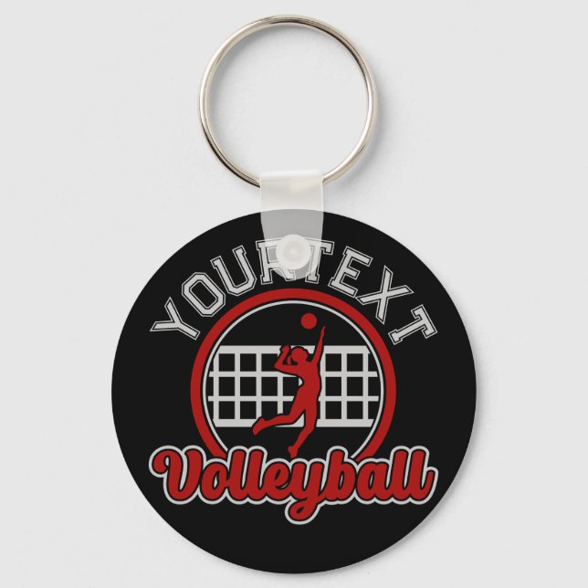  Volleyball ADD NAME Spike Ball Attack Team Sports Keychain (Front)