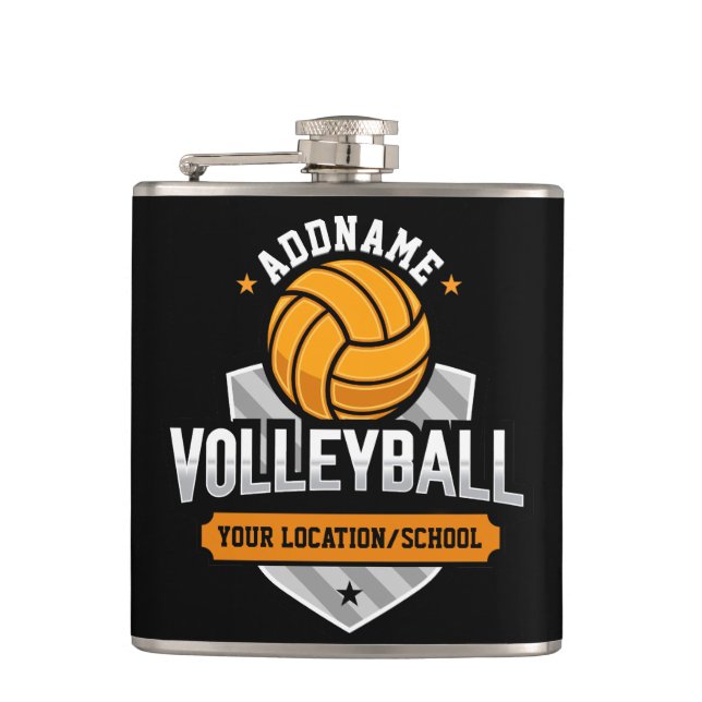 Volleyball ADD TEXT School Varsity Team Player Hip Flask (Front)