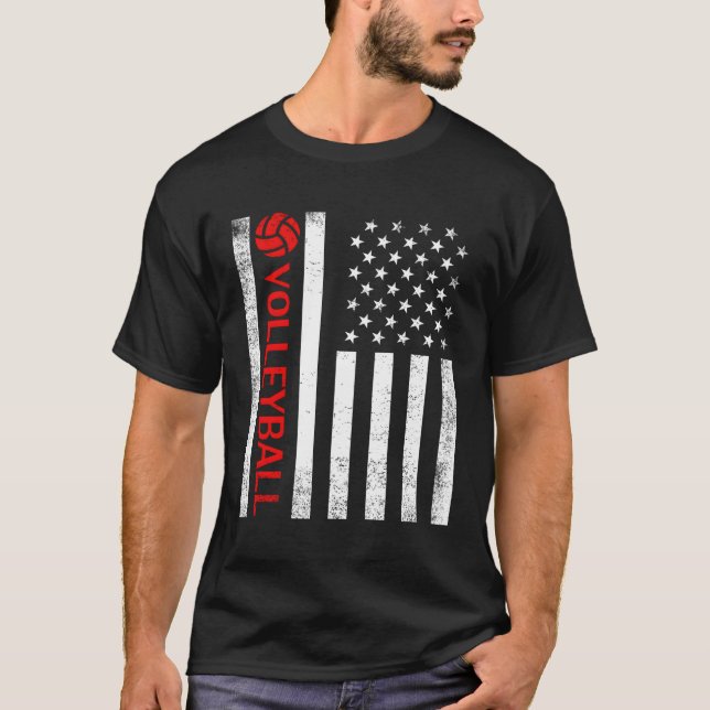 Volleyball American Flag Volleyball Team T-Shirt (Front)