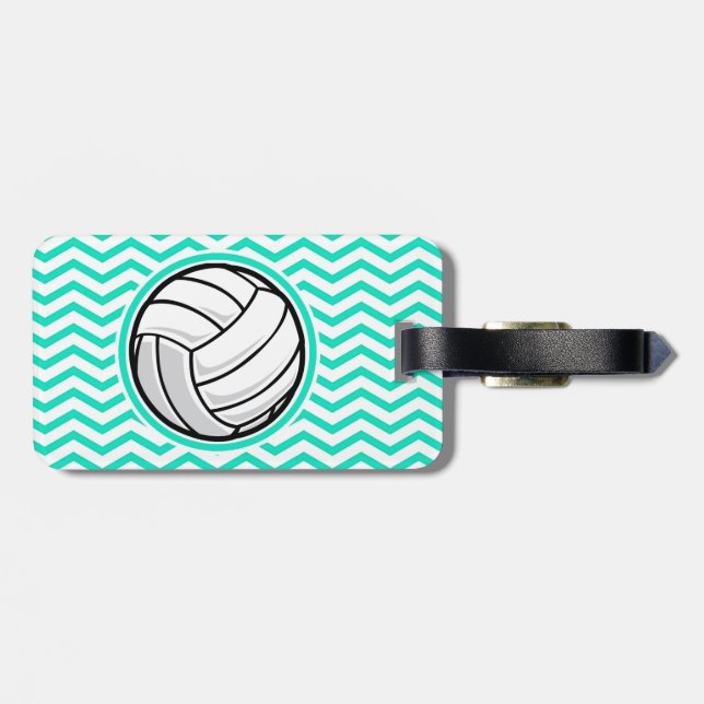 Volleyball; Aqua Green Chevron Luggage Tag (Back Horizontal)