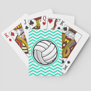 Volleyball; Aqua Green Chevron Playing Cards