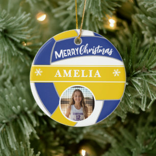 Volleyball Ball Custom Name Merry Christmas Photo Ceramic Ornament