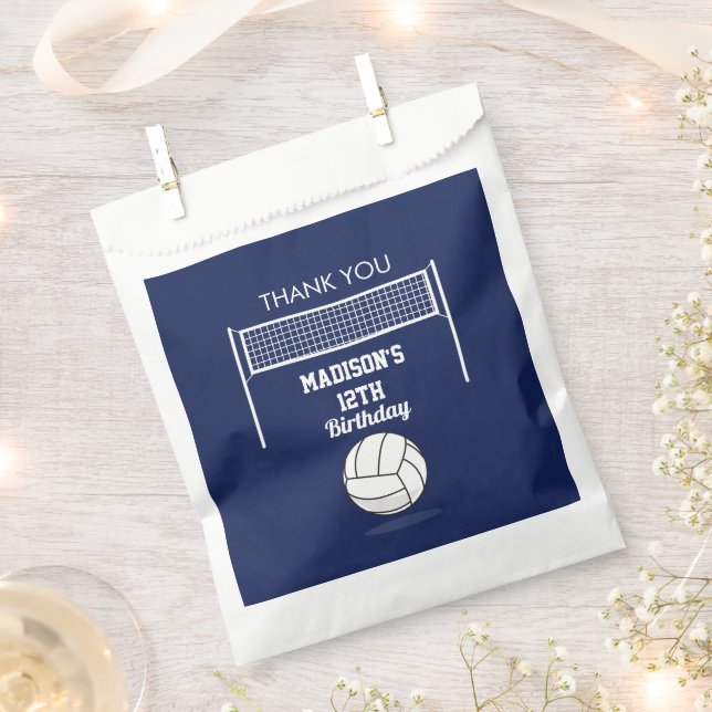Volleyball Ball & Net Navy Blue Birthday Name Age Favour Bag (Clipped)