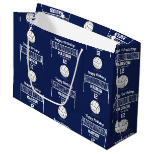 Volleyball Ball & Net Navy Blue Birthday Name Age Large Gift Bag