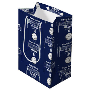 Volleyball Ball & Net Navy Blue Birthday Name Age Medium Gift Bag