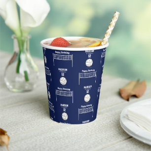 Volleyball Ball & Net Navy Blue Birthday Name Age Paper Cups