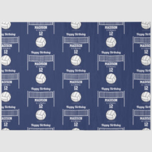 Volleyball Ball & Net Navy Blue Birthday Name Age Tissue Paper