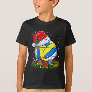 Volleyball Ball Santa Hat Christmas Lights Funny S T-Shirt