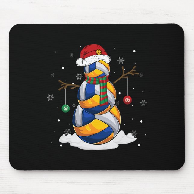 Volleyball Ball Snowman Santa Hat Christmas Pajama Mouse Pad (Front)