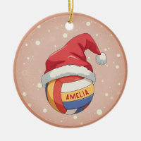 Volleyball Ball with Red Santa Hat Name Christmas