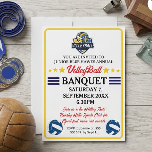 Volleyball Banquet Invitation Yellow Navy Stars