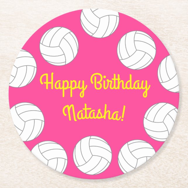 Volleyball Birthday Party Round Paper Coaster (Front)