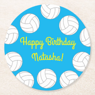 Volleyball Birthday Party Round Paper Coaster