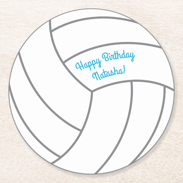 Volleyball Birthday Party Round Paper Coaster (Front)