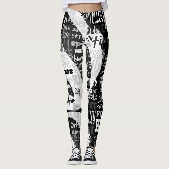 Volleyball Black and White All-Over-Print Leggings (Front)