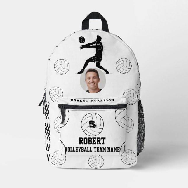 Volleyball Black White Team Logo Printed Backpack (Front)
