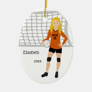 Volleyball Blonde Female Orange & Black Ceramic Ornament