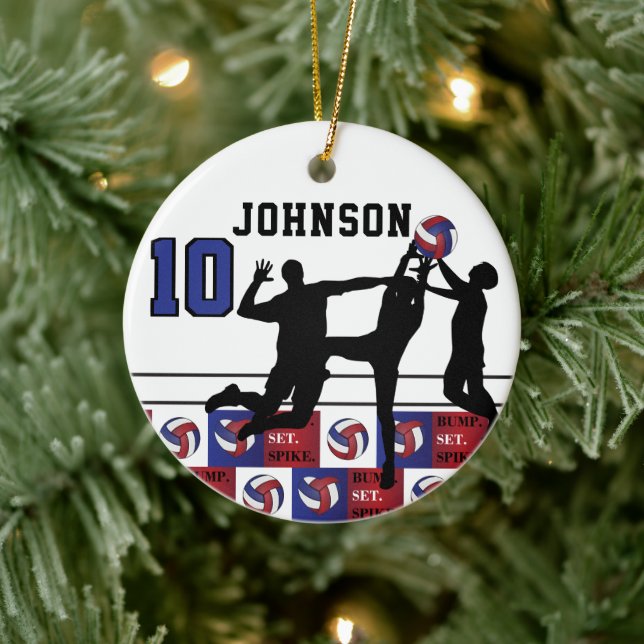 Volleyball 🏐 - Bump, Set, Spike  Red, White, Blue Ceramic Ornament (Tree)