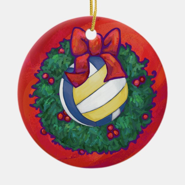 Volleyball Christmas Ceramic Ornament (Front)