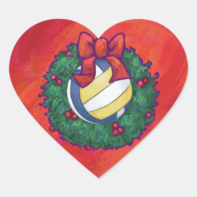 Volleyball Christmas Heart Sticker (Front)