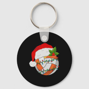 Volleyball Christmas Santa Hat Women Men Tennis Lo Keychain