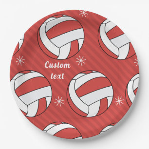 Volleyball Christmas Striped Festive Ball Snow Fun Paper Plate
