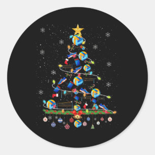Volleyball Christmas Tree Lights Funny Xmas Sports Classic Round Sticker