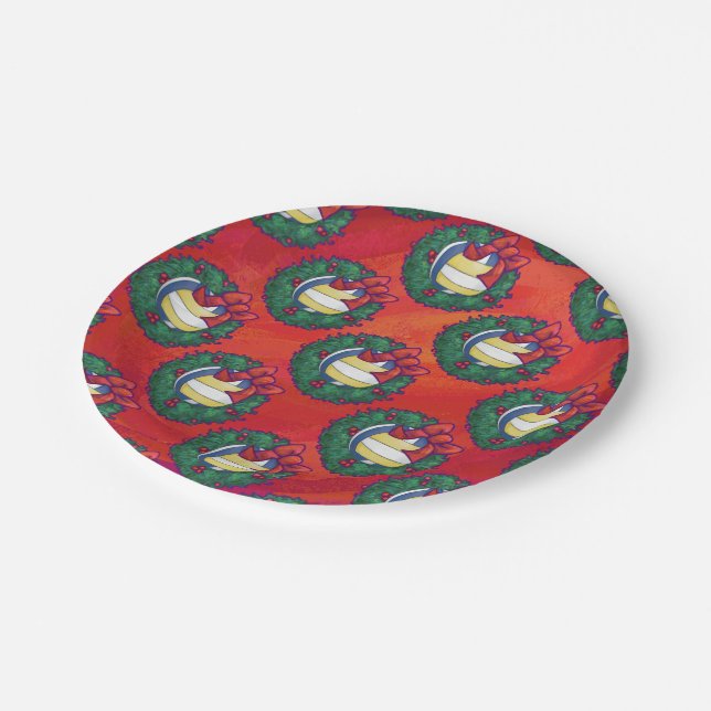 Volleyball Christmas Wreath Paper Plate (Angled)