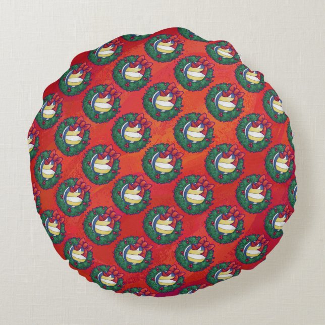 Volleyball Christmas Wreath Round Pillow (Back)