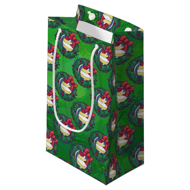 Volleyball Christmas Wreath Small Gift Bag (Front Angled)