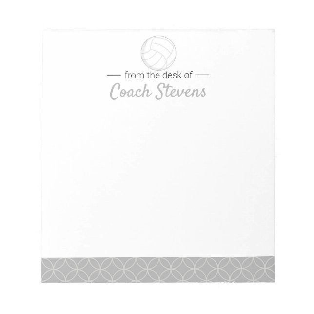 Volleyball Coach Black Grey Mens Stationery Notepad (Front)