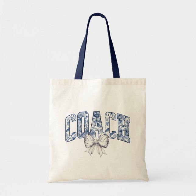Volleyball Coach Blue floral coquette bow Tote Bag (Front)