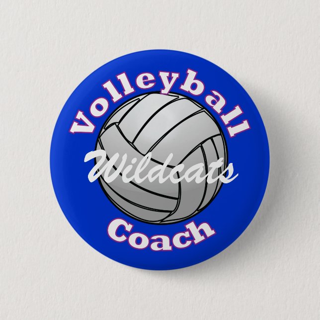 Volleyball Coach on Blue 2 Inch Round Button (Front)