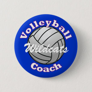 Volleyball Coach on Blue 2 Inch Round Button