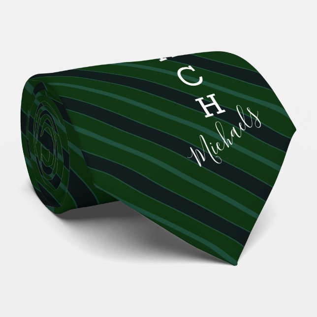 Volleyball Coach Signature Name Green Striped Tie (Rolled)