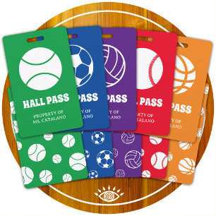 volleyball coach Teacher Hall Pass school colours Badge