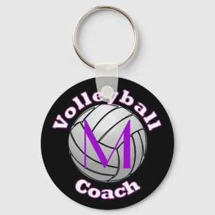 Volleyball Coach with Purple Initial Keychain