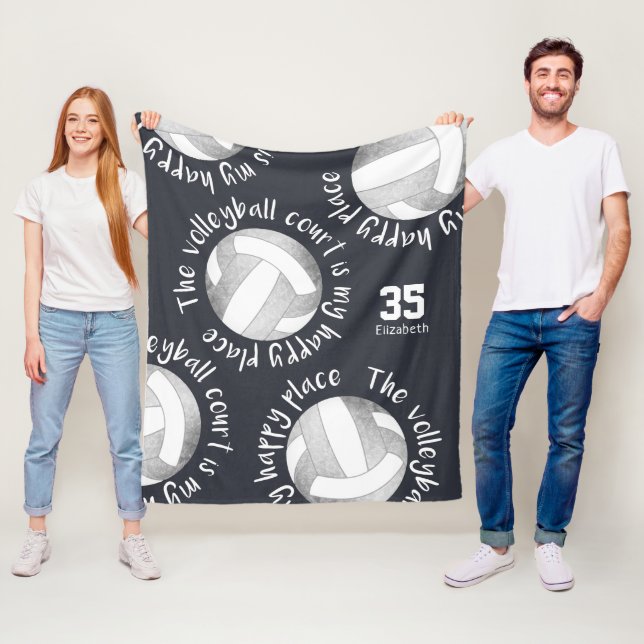 volleyball court happy place grey white charcoal fleece blanket (In Situ)