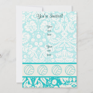 Volleyball; Cute Teal Invitation