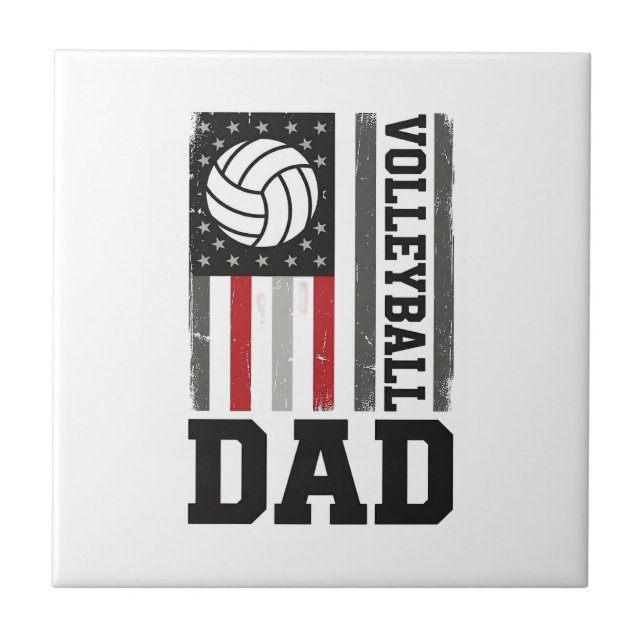 Volleyball Dad American Flag Vintage Engraving Des Tile (Front)