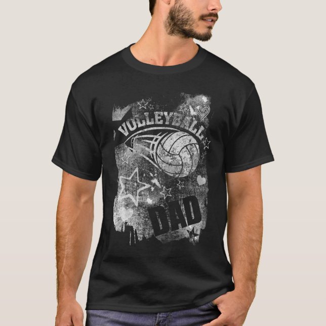 Volleyball Dad, Black Grunge Volleyball T-Shirt (Front)